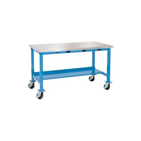 Global Equipment 60 x 30 Mobile Lab Workbench - Power Apron - Stainless Square Edge - Blue 249426BL